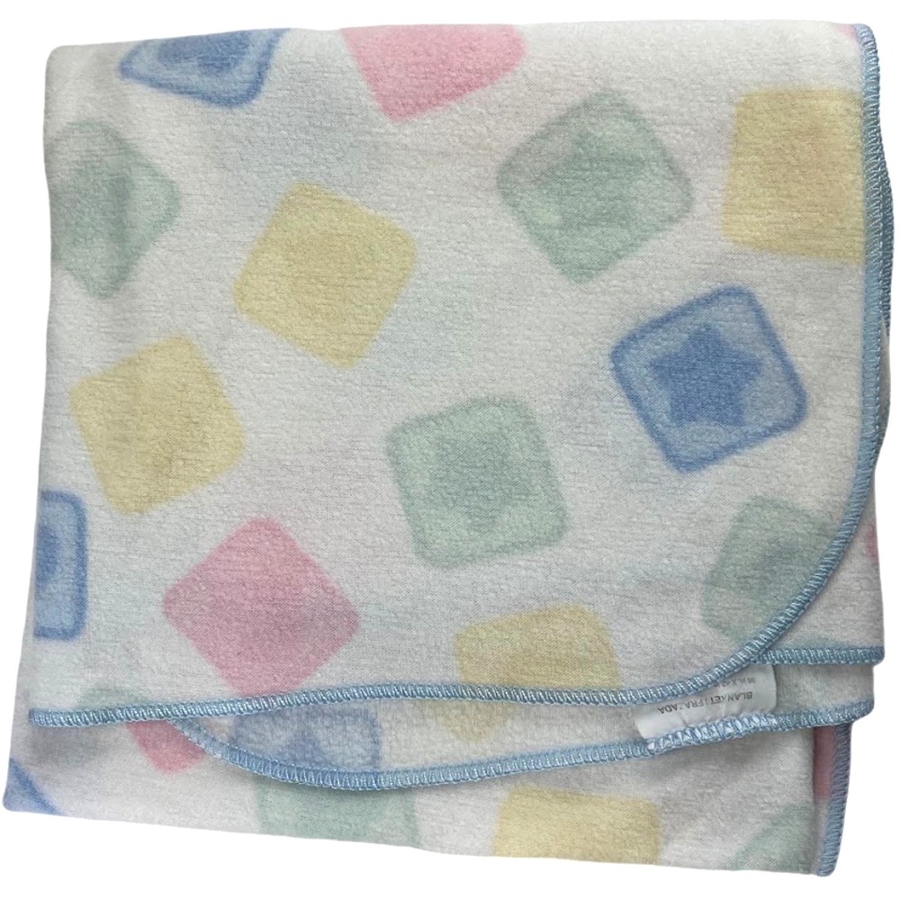 Red Calliope Vintage Baby Blanket SOFT Pastel Blocks Squares Unisex Lovey Vtg